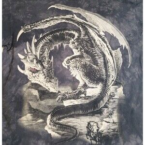 Vtg The Mountain Dragon Graphic Tie Dye T-Shirt Mens L Gray Mythical Creature